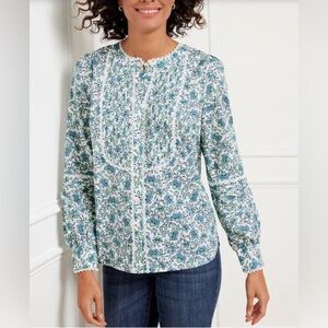 Talbots Floral button down blouse with white trim cottagecore